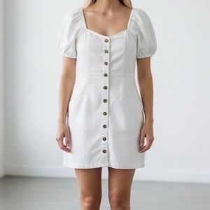 Madewell Linen-Cotton Puff-Sleeve Mini Dress in Cream size 10